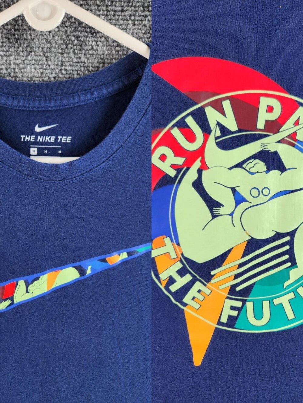 The Nike Tee Dri Fit Medium Navy Blue Air Nike Graphic Print Run Past The Future